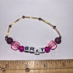 Brat Pink Bracelet Adult Humor Beaded Handmade Naughty Word Accessories